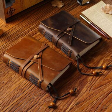 Custom vintage leather agenda daily notebook retro style