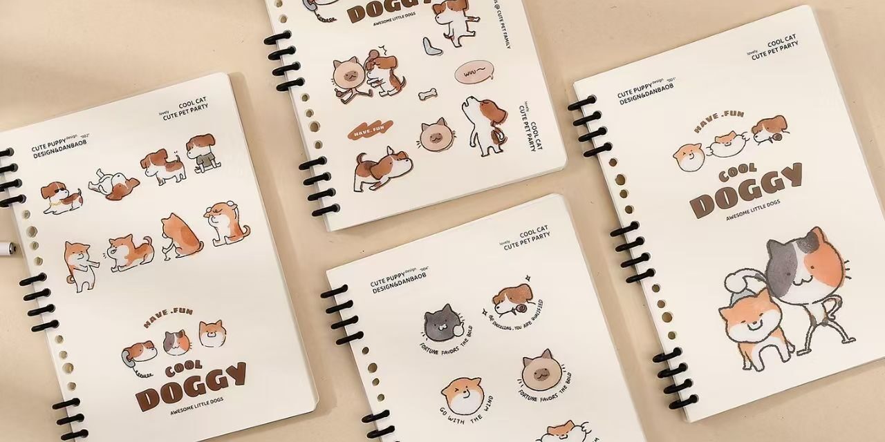 Cute cat and dog A5 detachable spiral notebook