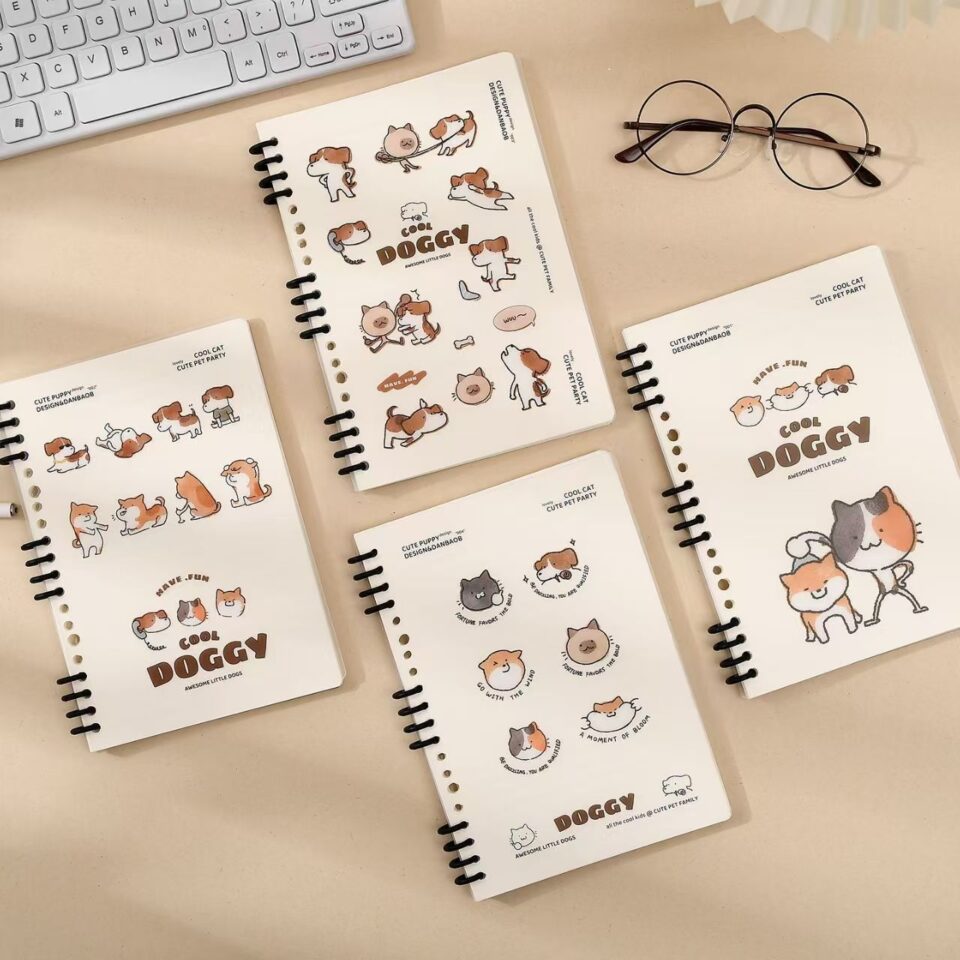 Cute cat and dog A5 detachable spiral notebook