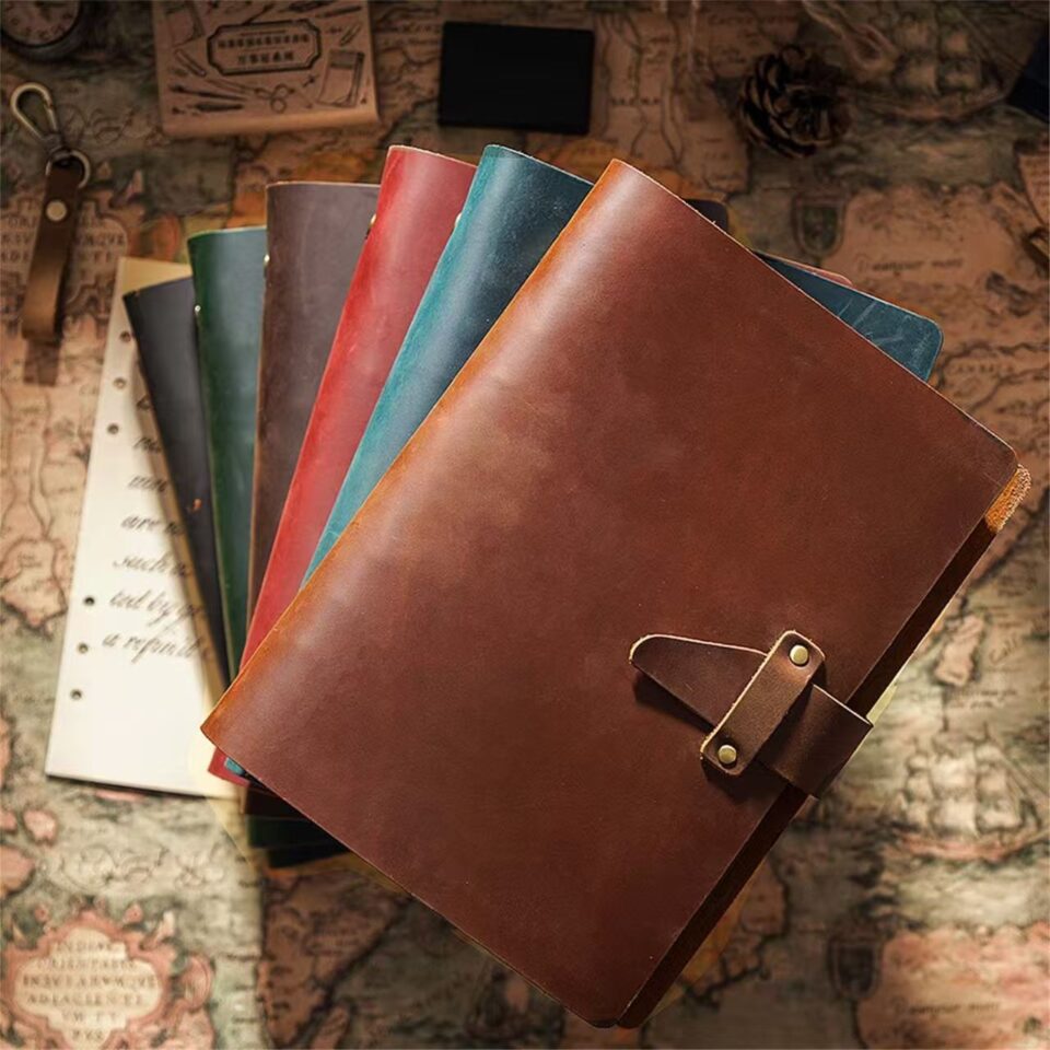 Vintage business travel leather notebook with custom options