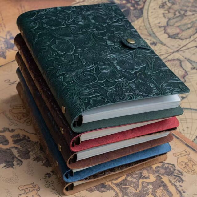 Vintage embossed thick leather notebook in A4 B5 A5 sizes