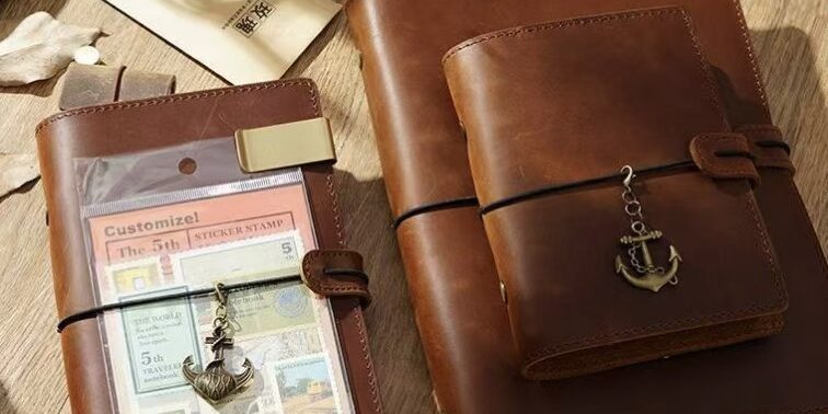 Vintage handmade strap leather travel notebook for custom branding