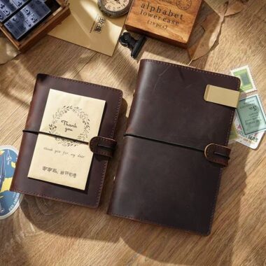 Vintage handmade strap leather travel notebook for custom branding