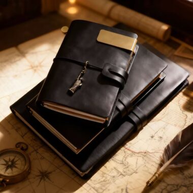 Vintage handmade travel leather notebook for custom branding