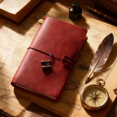 Vintage handmade travel leather notebook for custom branding