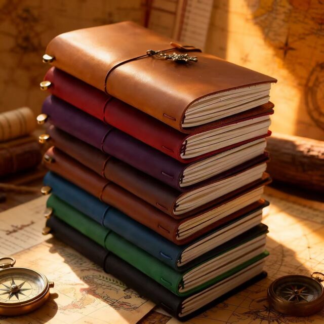 Vintage handmade travel leather notebook for custom branding