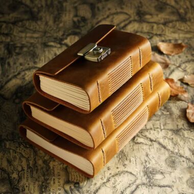 Vintage thick leather notebook with secure password lock