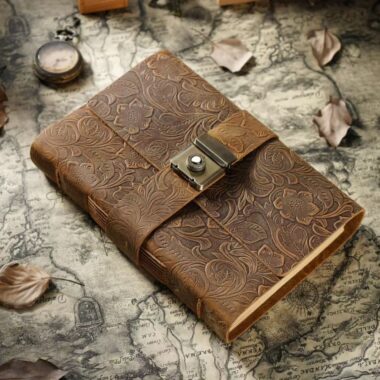 Vintage thick leather notebook with secure password lock