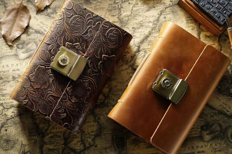 Vintage Password Lock Leather Notebook (4) Vintage thick leather notebook with secure password lock