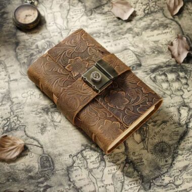 Vintage thick leather notebook with secure password lock