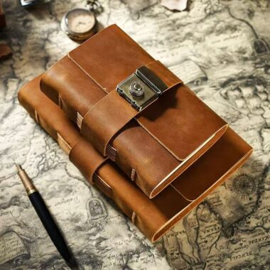 Vintage thick leather notebook with secure password lock