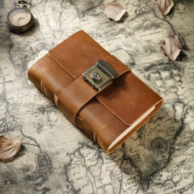 Vintage thick leather notebook with secure password lock